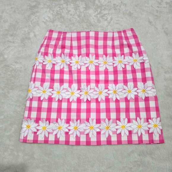 Lilly Pulitzer Daisy Skirt – Pink Gingham, Embroidered, Y2K Cottagecore – Sz 4 E - Picture 2 of 10
